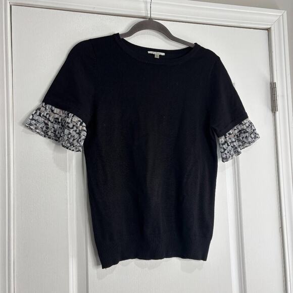 Vila Milano Black Short Sleeve Sweater with Chiffon Trim Size Medium - Picture 1 of 5